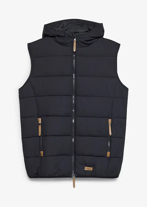 Vattert vest med hette og detaljer i imitert skinn, bonprix