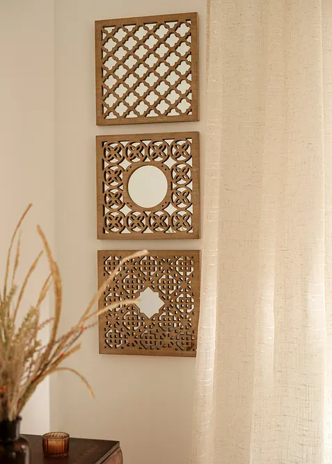 Veggdekorasjon med speil og ornamenter (3-pack), bonprix