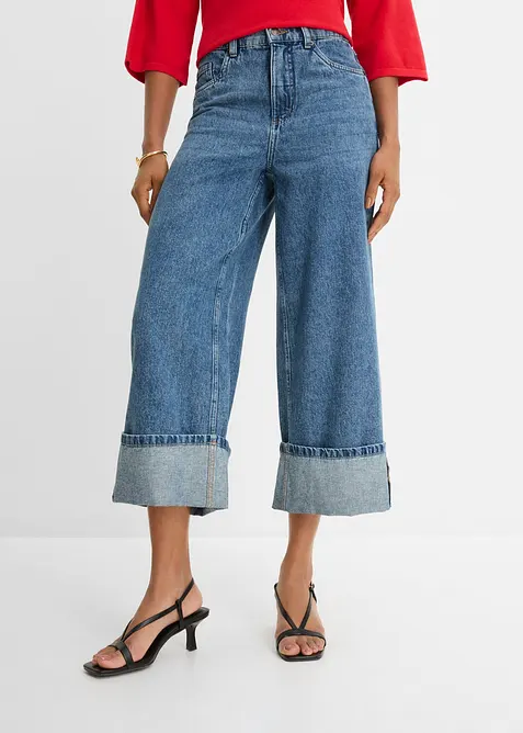 Wide Leg-jeans Mid Waist, cropped, bonprix