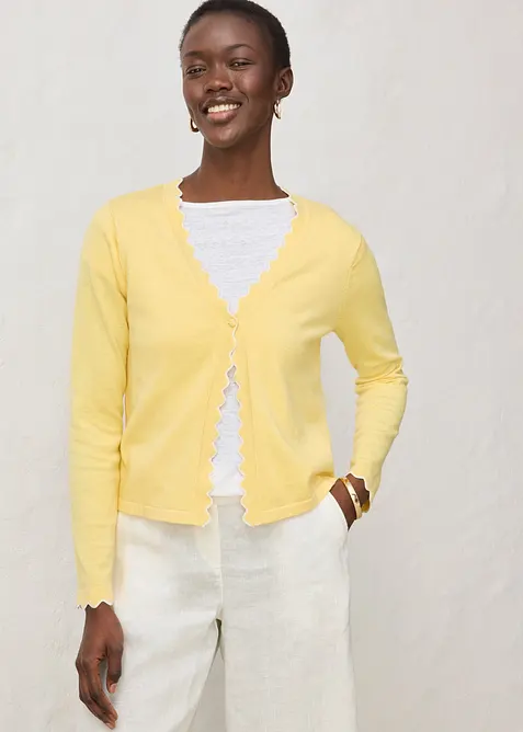 Finstrikket cardigan med silke, bonprix