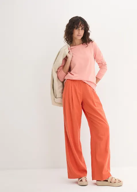Lang, langermet topp med rund hals (5-pack), bonprix