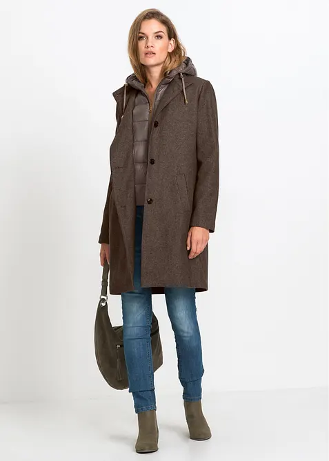 Kort vinterk&aring;pe i ullstil og 2i1-look, bonprix