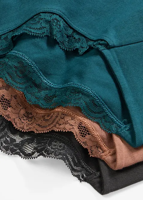 High waist truse med &oslash;kologisk bomull og blonder (4-pack), bonprix