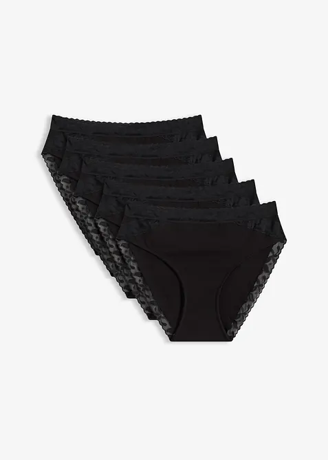 Truse med h&oslash;y midje og blonder (5-pack), bonprix