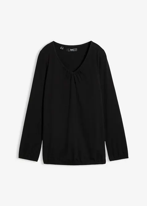 Langermet topp i 100% bomull med strikk, bonprix