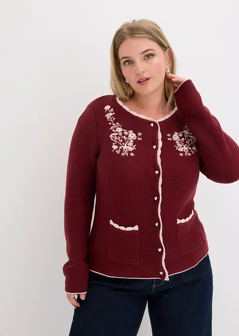 Pen strikkejakke i tyrolerstil med broderi, bonprix