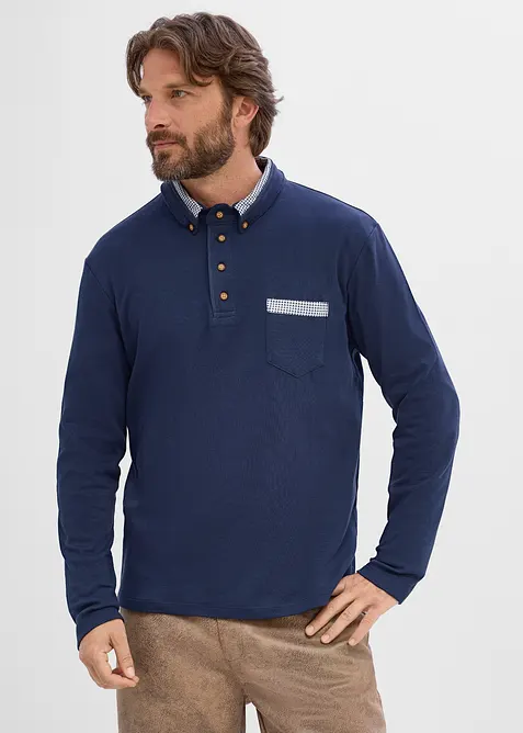 Rugbygenser i 100% bomull med rutete detaljer, bonprix