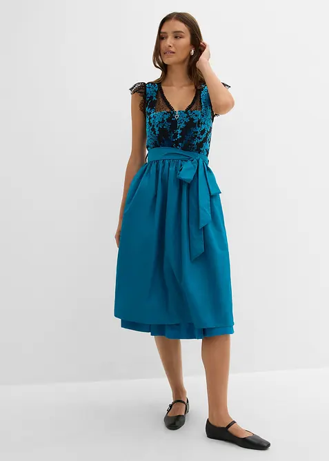 Tyrolerkjole med fl&oslash;yel i midi-lengde (2-delt sett), bonprix