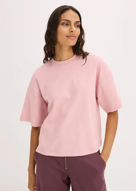 Kort, oversized topp i formstabil, 100% &oslash;kologisk bomull, bonprix