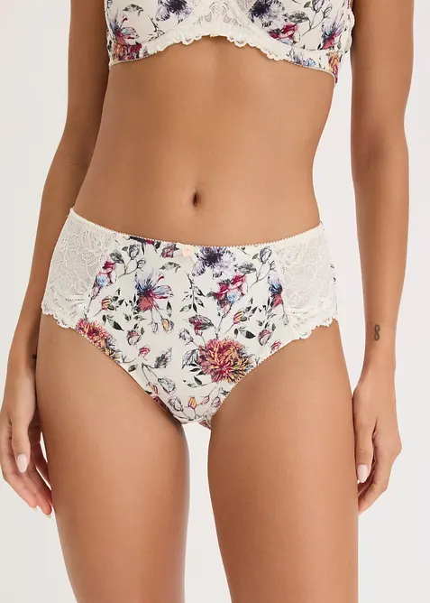 Truse med h&oslash;y midje og blomsterm&oslash;nster (2-pack), bonprix