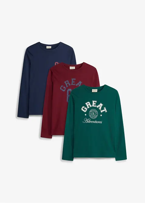 Langermet topp i myk, &oslash;kologisk bomull (3-pack), bonprix