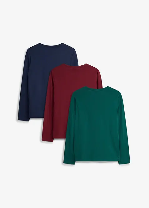 Langermet topp i myk, &oslash;kologisk bomull (3-pack), bonprix