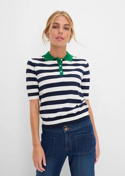 Finstrikket genser med polokrage, bonprix