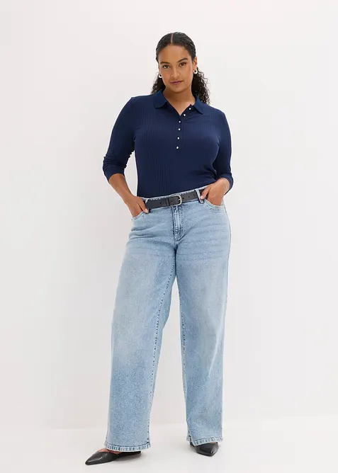 Ribbet topp med knappestolpe, bonprix
