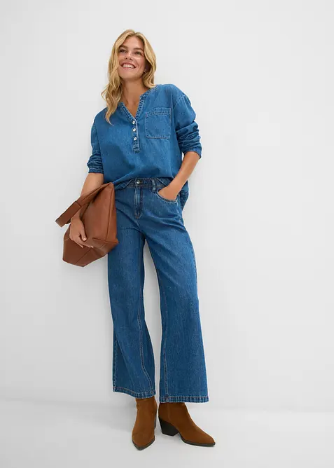 Wide leg jeans mid waist, cropped, bonprix