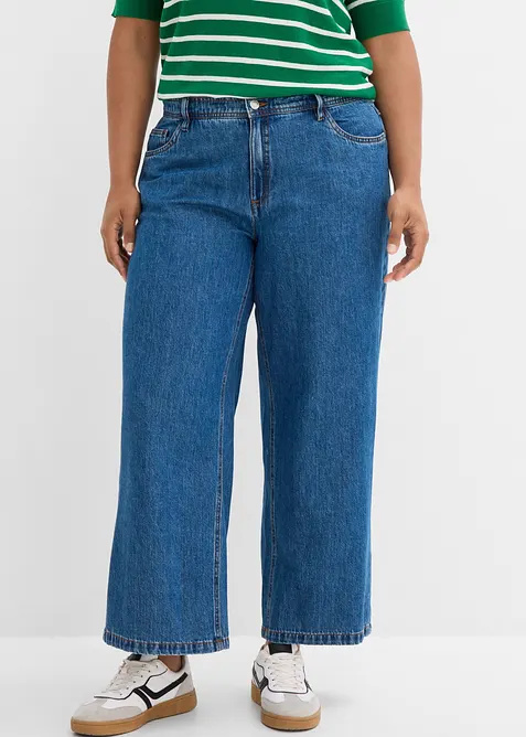 Wide leg jeans mid waist, cropped, bonprix
