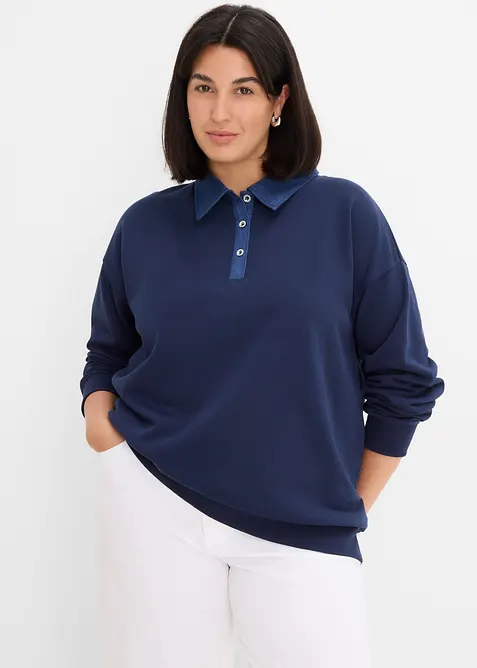 Oversized sweatshirt i bomullsmiks med krage i denim, bonprix