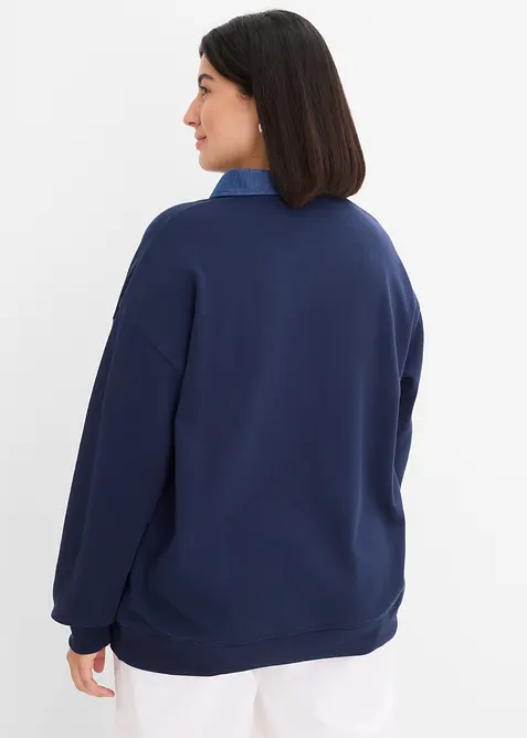 Oversized sweatshirt i bomullsmiks med krage i denim, bonprix
