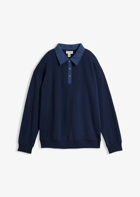 Oversized sweatshirt i bomullsmiks med krage i denim, bonprix