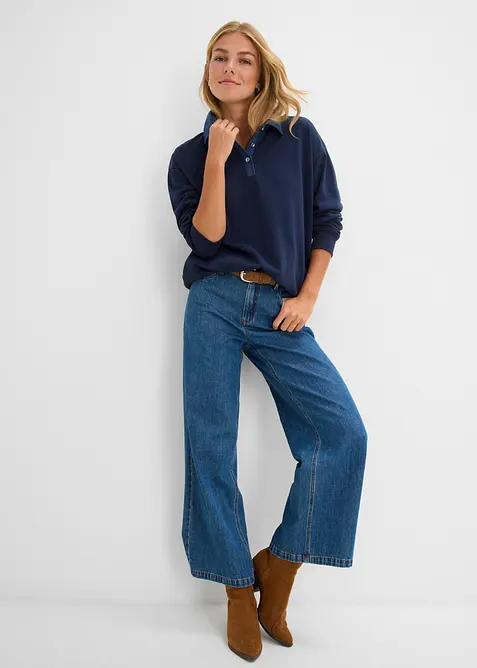 Oversized sweatshirt i bomullsmiks med krage i denim, bonprix