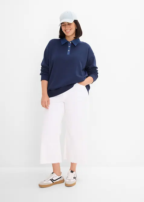 Oversized sweatshirt i bomullsmiks med krage i denim, bonprix
