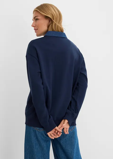 Oversized sweatshirt i bomullsmiks med krage i denim, bonprix