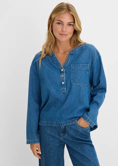 Denimbluse i tunikastil, bonprix