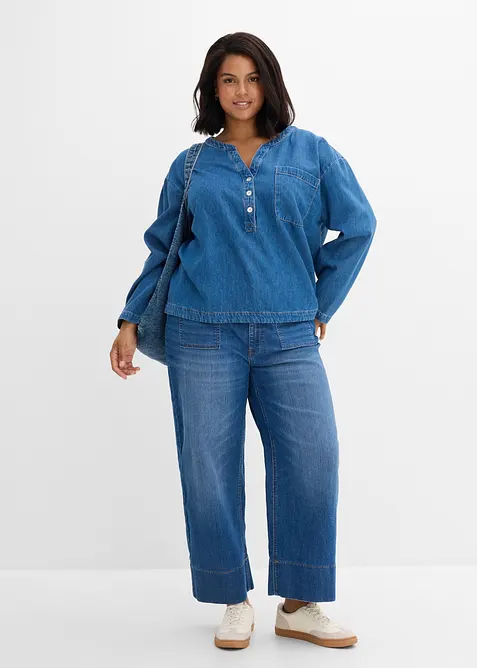 Denimbluse i tunikastil, bonprix