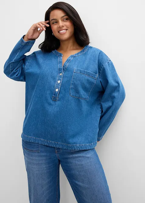 Denimbluse i tunikastil, bonprix
