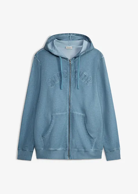 Sweatjakke med hette i vasket stil av 100% bomull, bonprix
