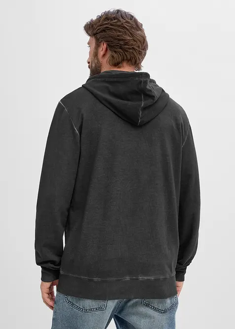 Sweatjakke med hette i vasket stil av 100% bomull, bonprix