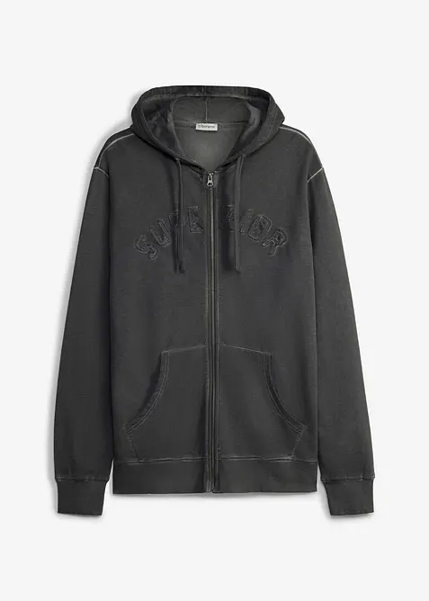 Sweatjakke med hette i vasket stil av 100% bomull, bonprix