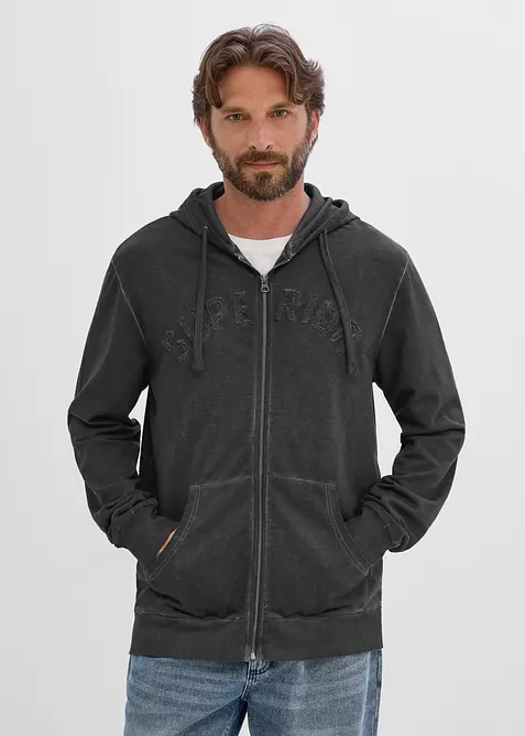 Sweatjakke med hette i vasket stil av 100% bomull, bonprix