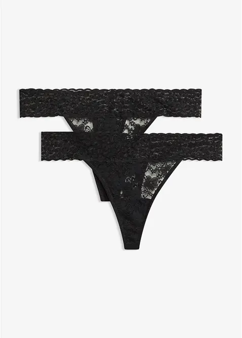 Tanga-stringtruse i blondemateriale (2-pack), bonprix