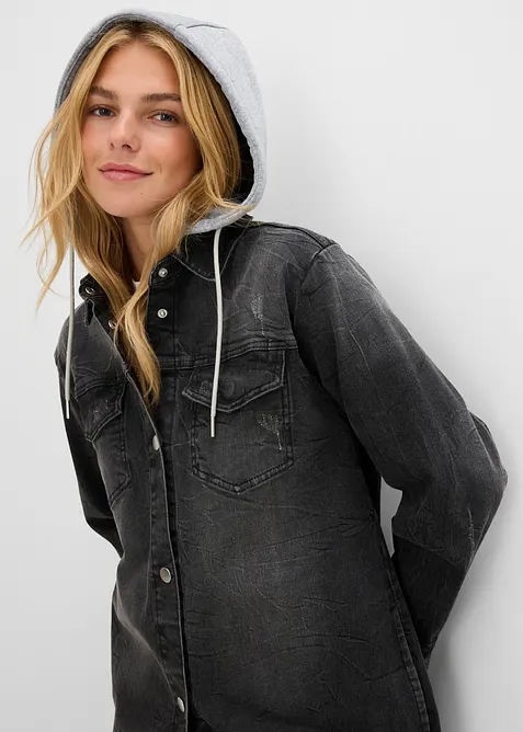 Denimjakke med hette, bonprix