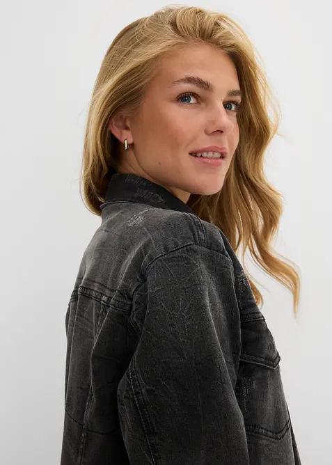 Denimjakke med hette, bonprix