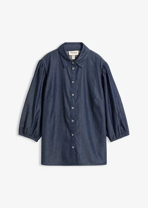 Denimskjorte i &oslash;kologisk bomull med puffermer, bonprix