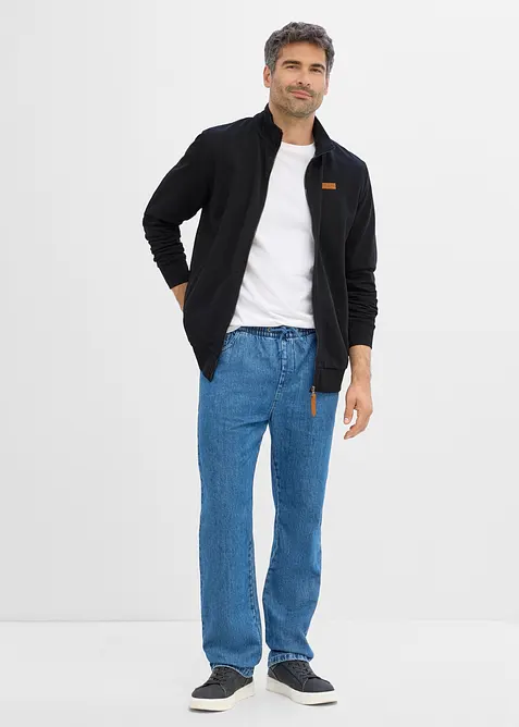 Sweatjakke med detaljer i imitert skinn og st&aring;krage, bonprix
