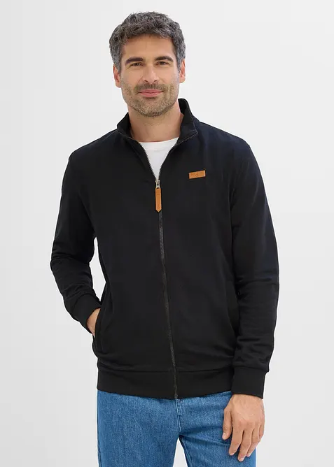 Sweatjakke med detaljer i imitert skinn og st&aring;krage, bonprix