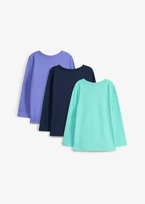 Langermet topp i 100% &oslash;kologisk bomull (3-pack), bonprix