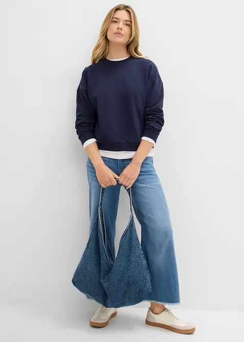 Kort sweatshirt i 100% &oslash;kologisk bomull, bonprix
