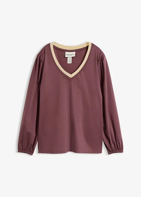 Langermet topp av bomull- og silkemiks, bonprix