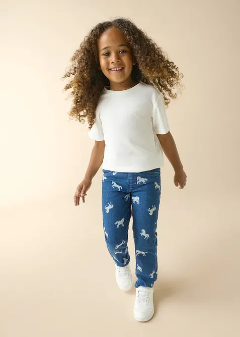 Pull on-bukse med elastisk linning Mid waist, bonprix
