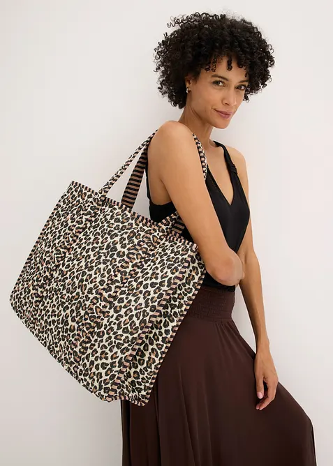 Leopardm&oslash;nstret, vendbar shopper i bomull, bonprix