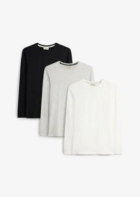 Langermet topp med &oslash;kologisk bomull (3-pack), bonprix