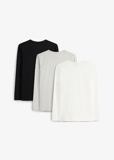 Langermet topp med &oslash;kologisk bomull (3-pack), bonprix