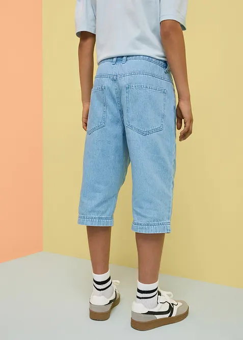 Lang jeansbermuda med regulerbar linning, Loose Fit, bonprix
