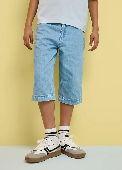 Lang jeansbermuda med regulerbar linning, Loose Fit, bonprix
