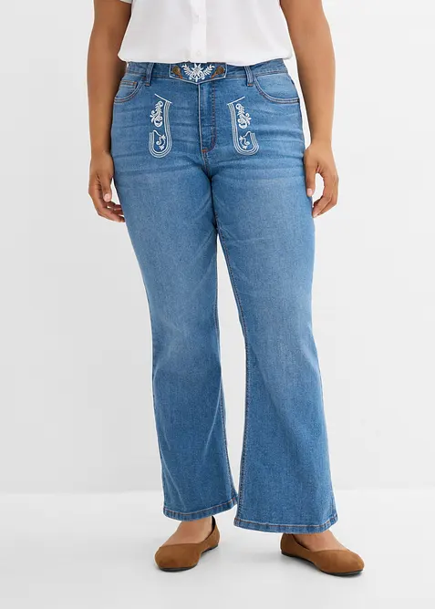 Bootcut-jeans i oktoberfeststil, Mid waist med broderi, bonprix