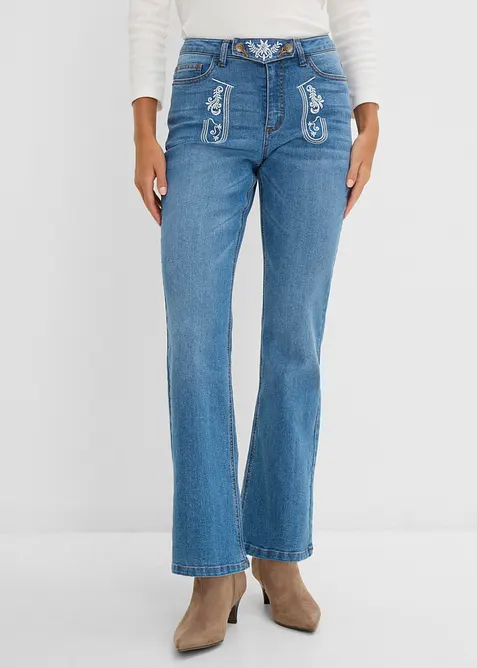 Bootcut-jeans i oktoberfeststil, Mid waist med broderi, bonprix